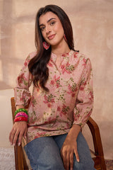 pink silk blend floral printed top 