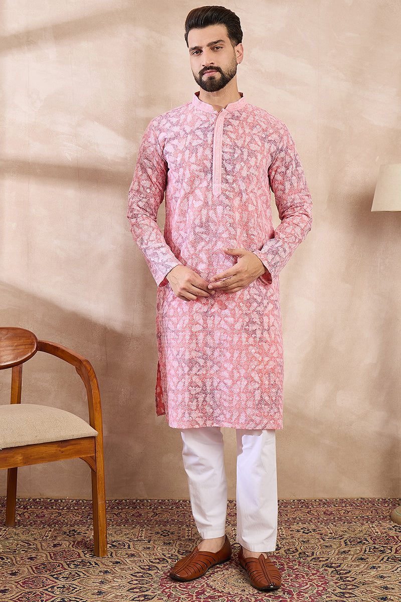 Pink Viscose Rayon Ethnic Motifs Embroidered Straight Kurta MKU1654