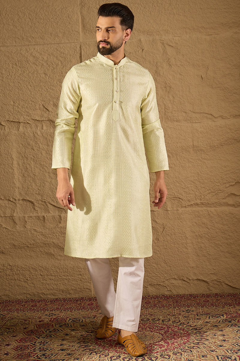 green silk blend solid embroidered straight kurta with trouser