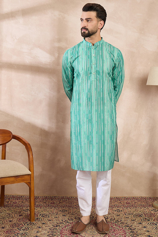 Green Silk Blend Floral Printed Straight Kurta With Trouser MKSET1920