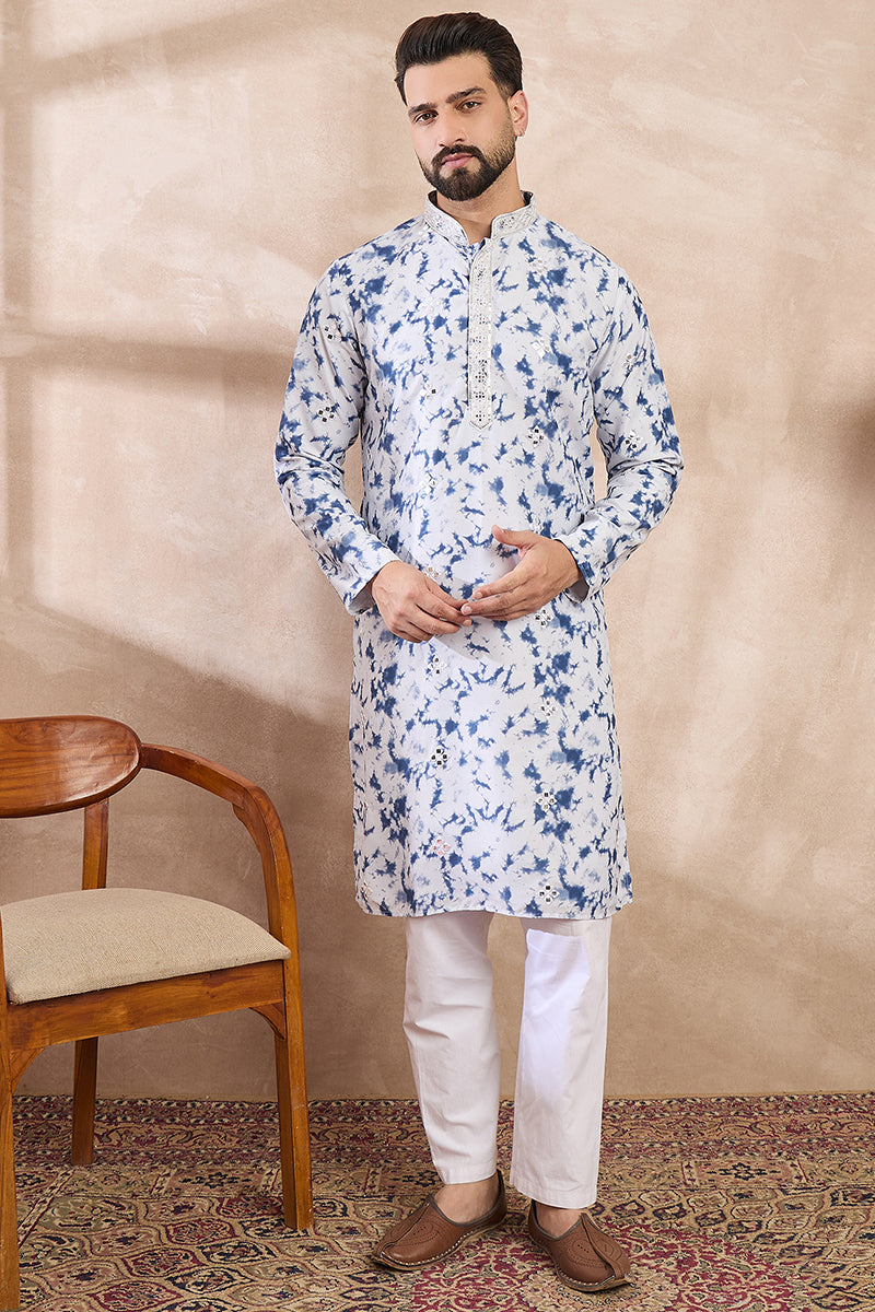 Blue Silk Blend Solid Embroidered Straight Kurta With Trouser MKSET2004
