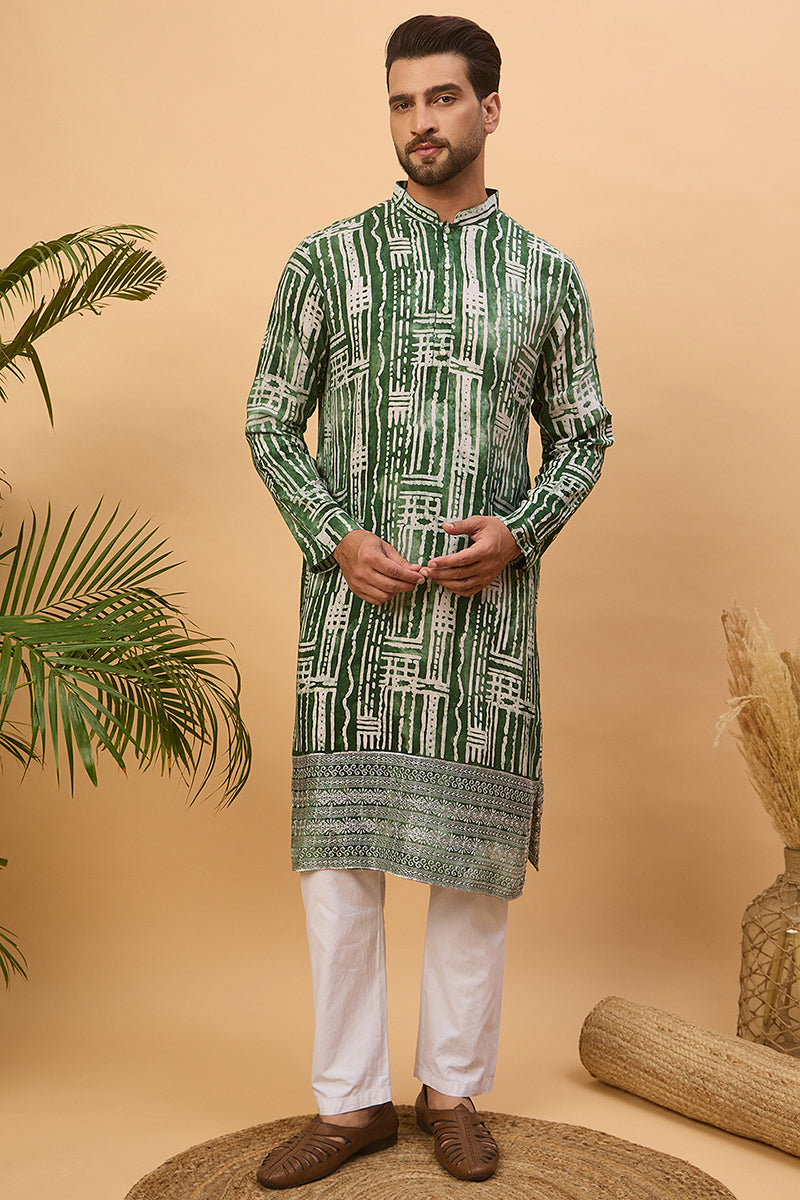 Green Viscose Rayon Batik Embroidered Straight Kurta MKU1500