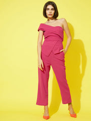 athena women fuchsia solid one shoulder top and trousers