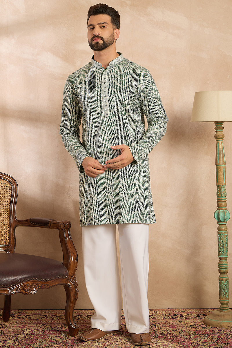 Green Silk Blend Solid Embroidered Straight Kurta With Trouser MKSET1664