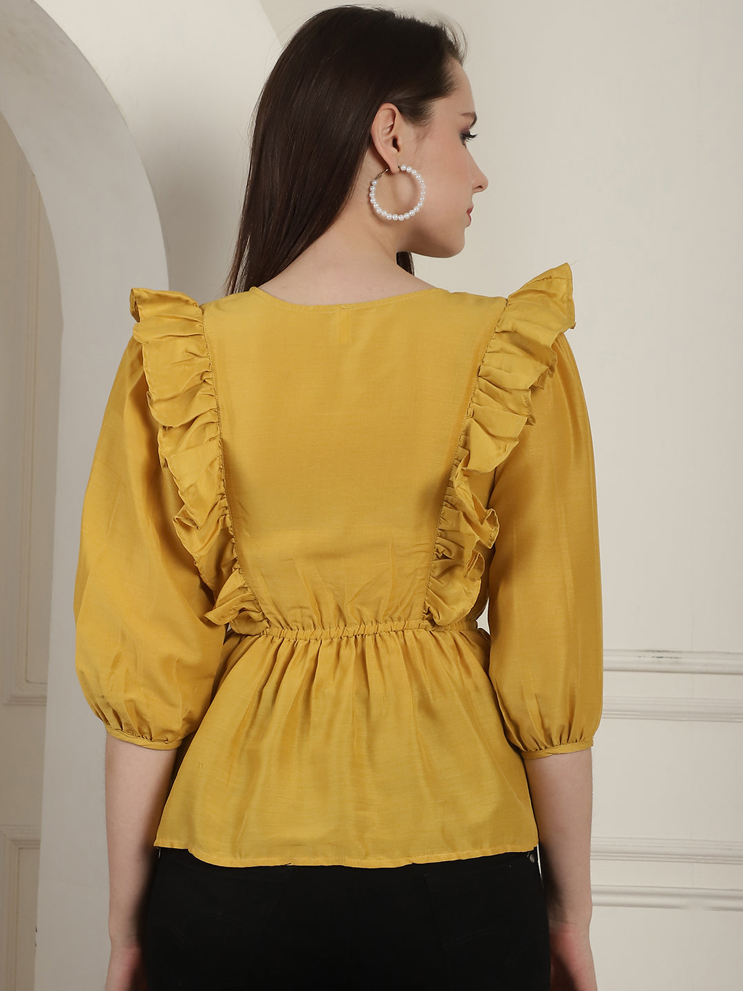 Black Solid Womens Top With