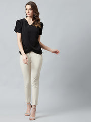 athena black wrap top with puffed sleeves