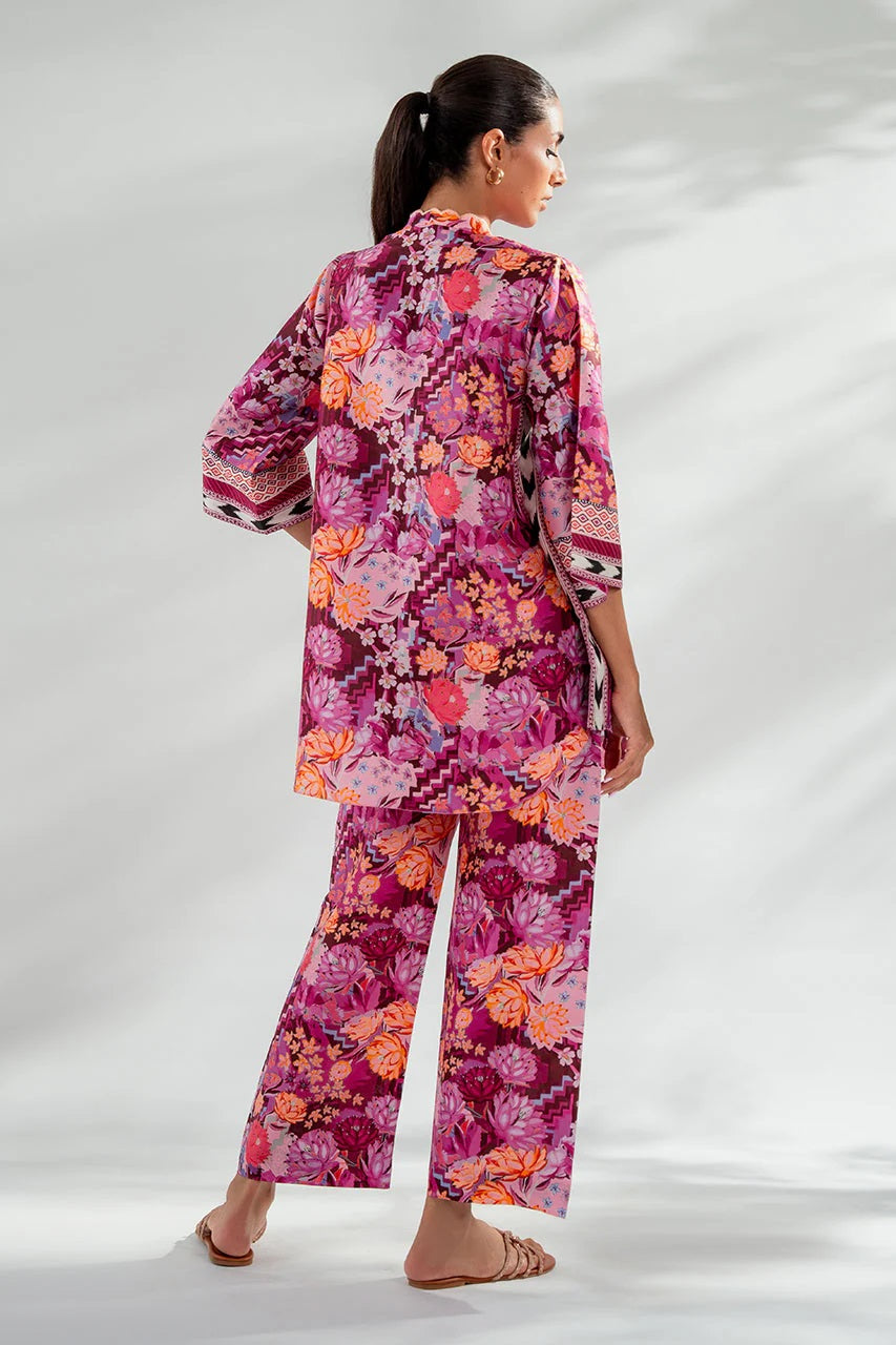 Women's Neck Embroidery Raw Silk Blend Co-Ords