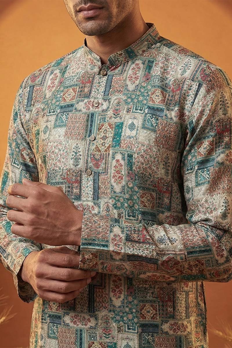 Multi Silk Blend Printed Straight Kurta MKU1973