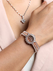 ساعة دائرية مزخرفة - ذهب وردي