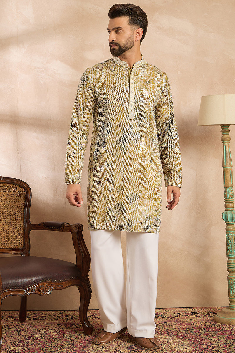 Green Silk Blend Solid Embroidered Straight Kurta MKU1730