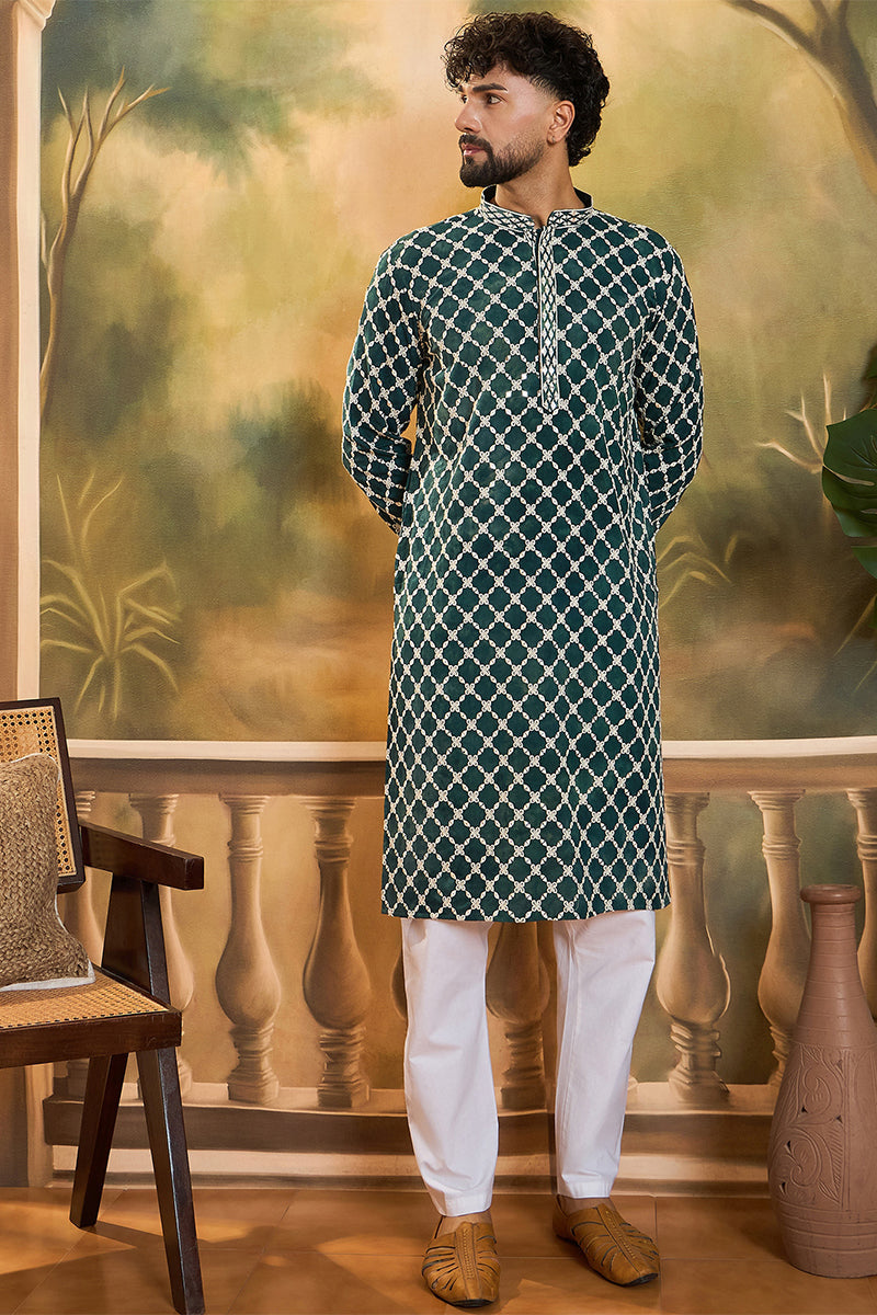 Teal Viscose Rayon Shibori Embroidered Straight Kurta MKU1416