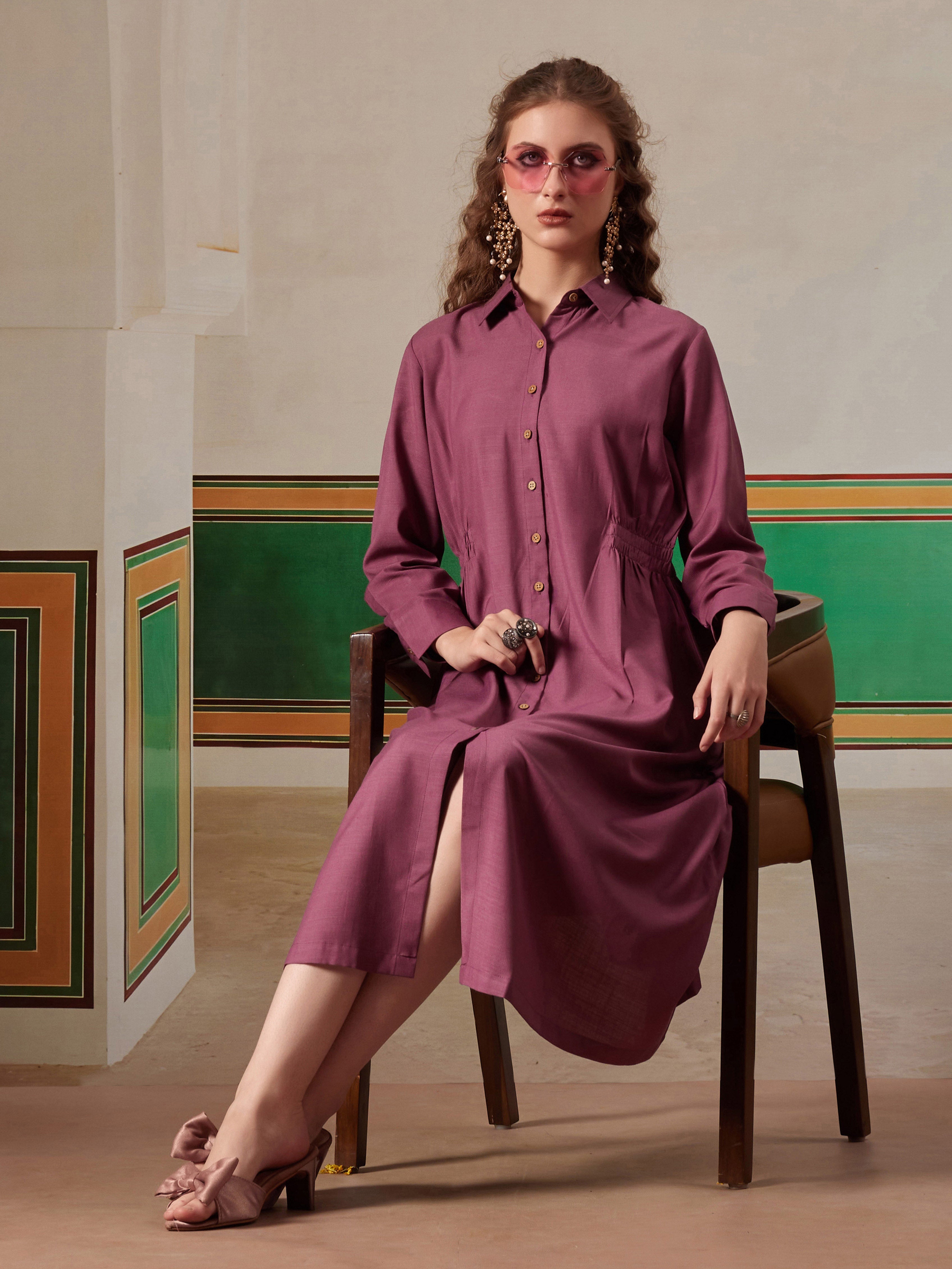 women shirt dress with figure enhancing waist