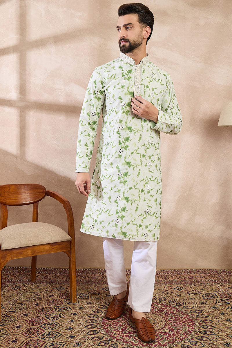 Green Silk Blend Solid Embroidered Straight Kurta With Trouser MKSET2003