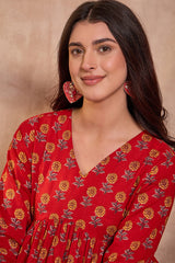 red cotton blend floral printed top