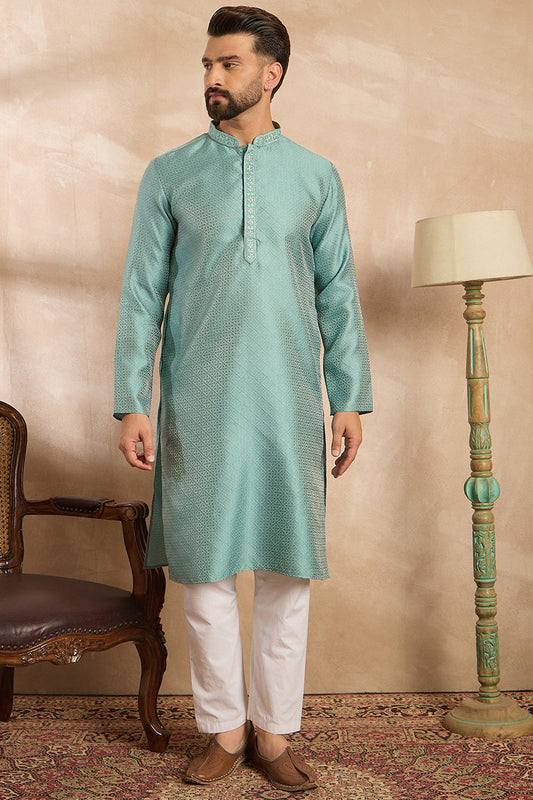Green Polyester Solid Embroidered Straight Kurta With Trouser MKSET1735