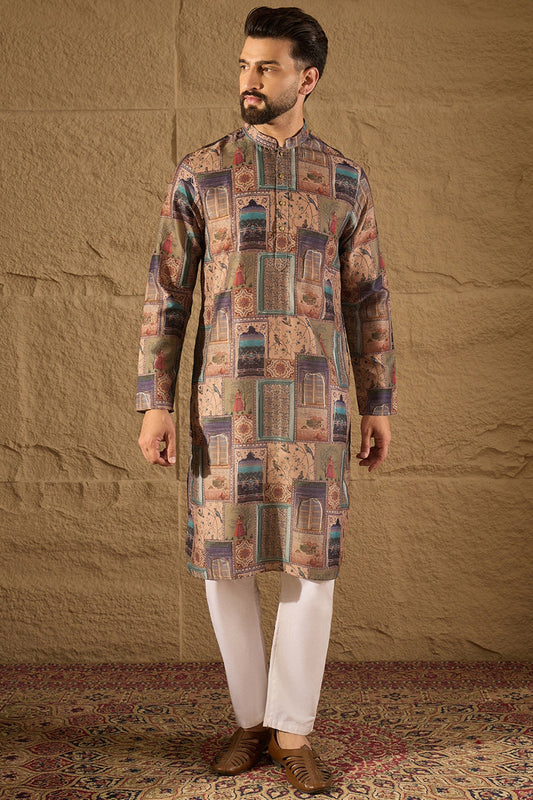 multi viscose rayon ethnic motifs embroidered straight kurta with trouser