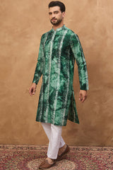 green silk blend shibori embroidered straight kurta