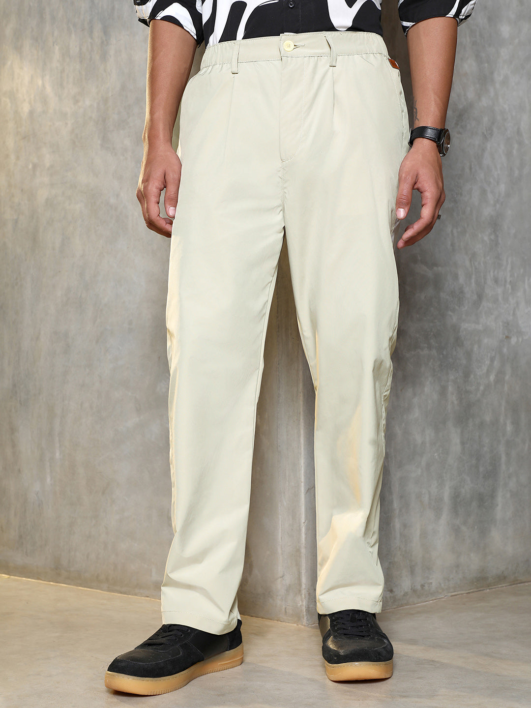 Mens Saltbox Beige Pleated Parachute Trousers