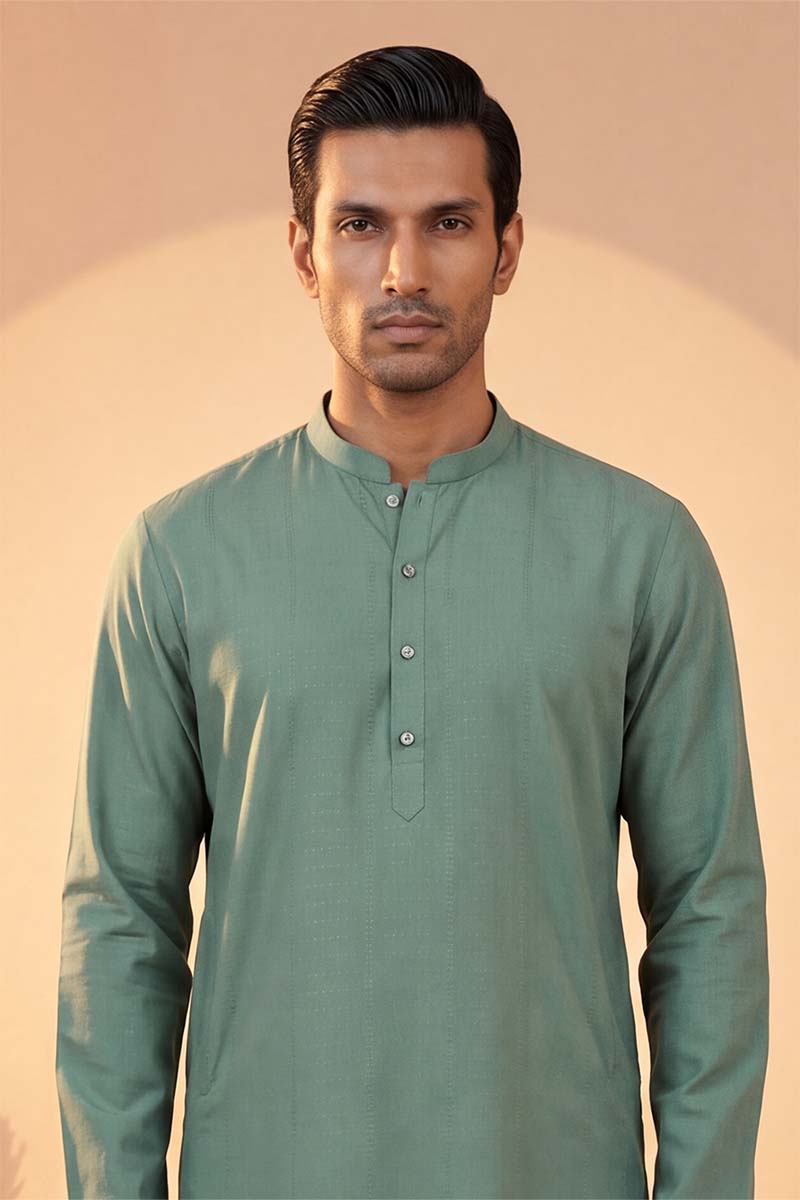 Mens Green Silk Blend Solid Solid Kurta MKU2221