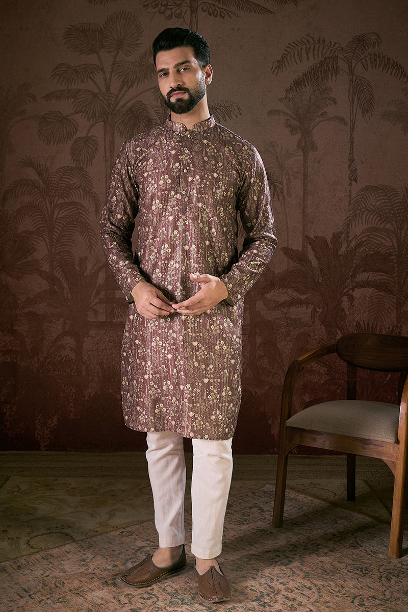 Mauve Silk Blend Floral Printed Straight Kurta MKU1932