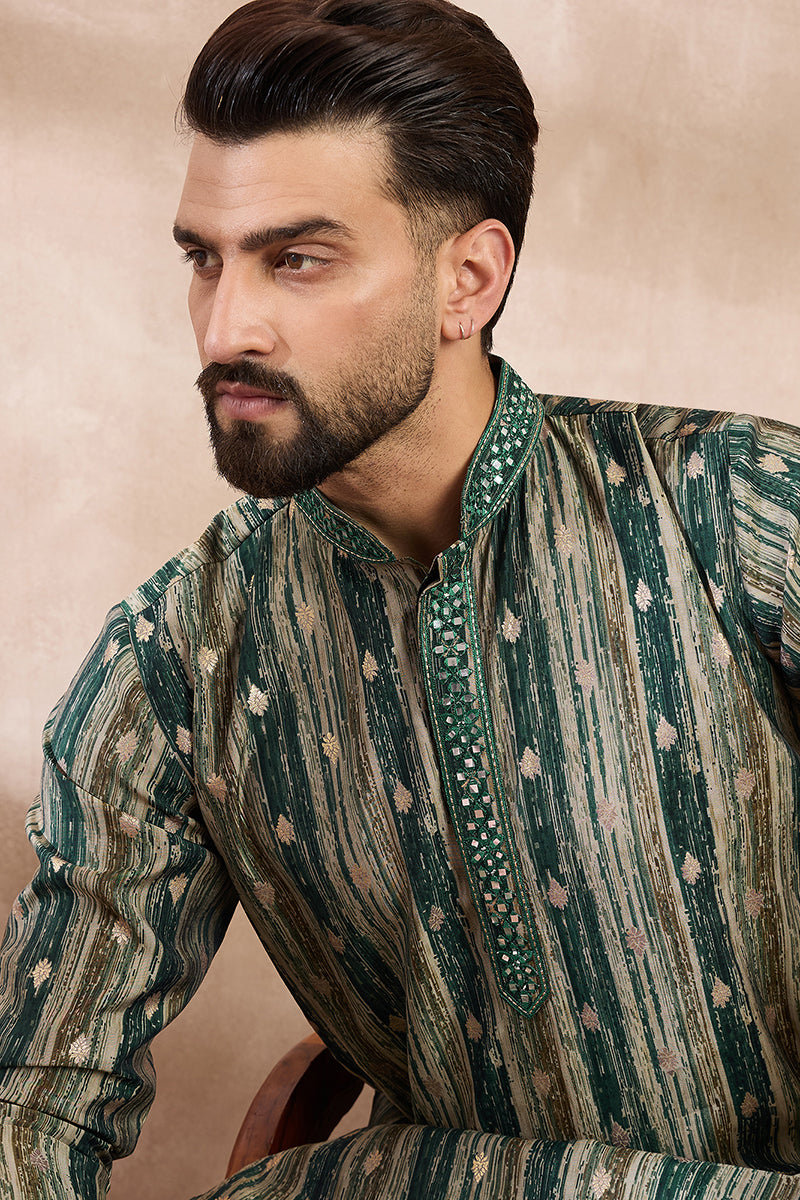 Green Silk Blend Abstract Printed Straight Kurta With Trouser MKSET2007