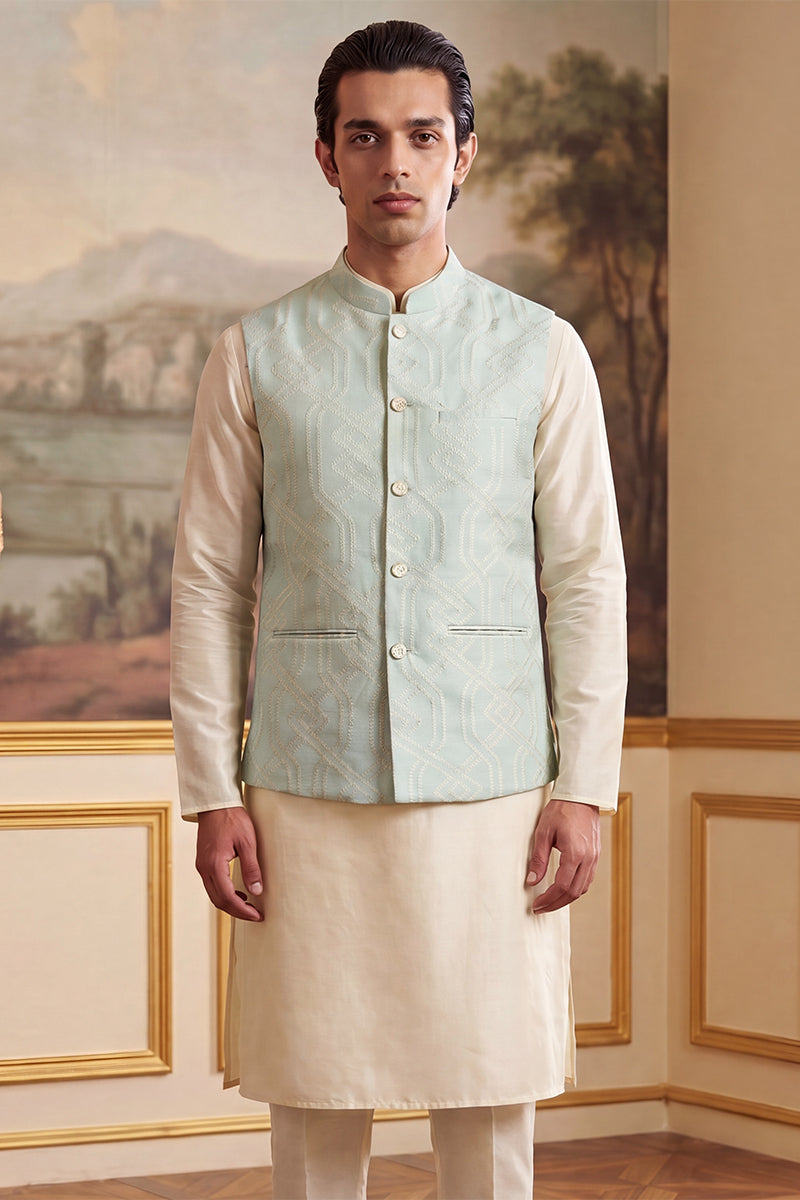 Mens Blue Jacquard Woven Design Solid Koti