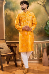orange silk blend batik embroidered straight kurta with trouser