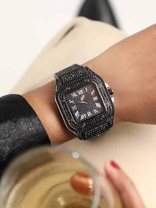womens the bijou roman square watch midnight black hswc1274
