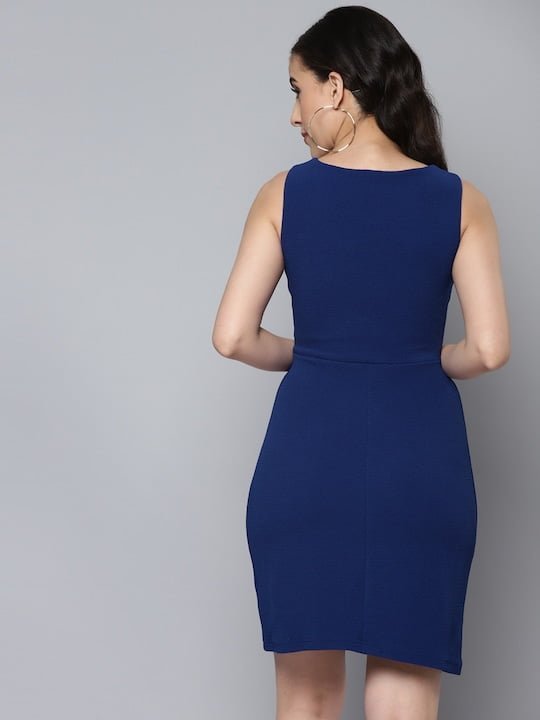 Sassafras - Women Solid Cut-Outs Bodycon Dress, Blue
