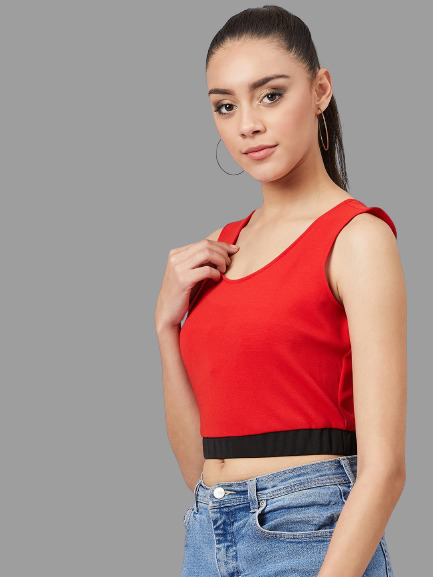 athena women red colourblocked crop top