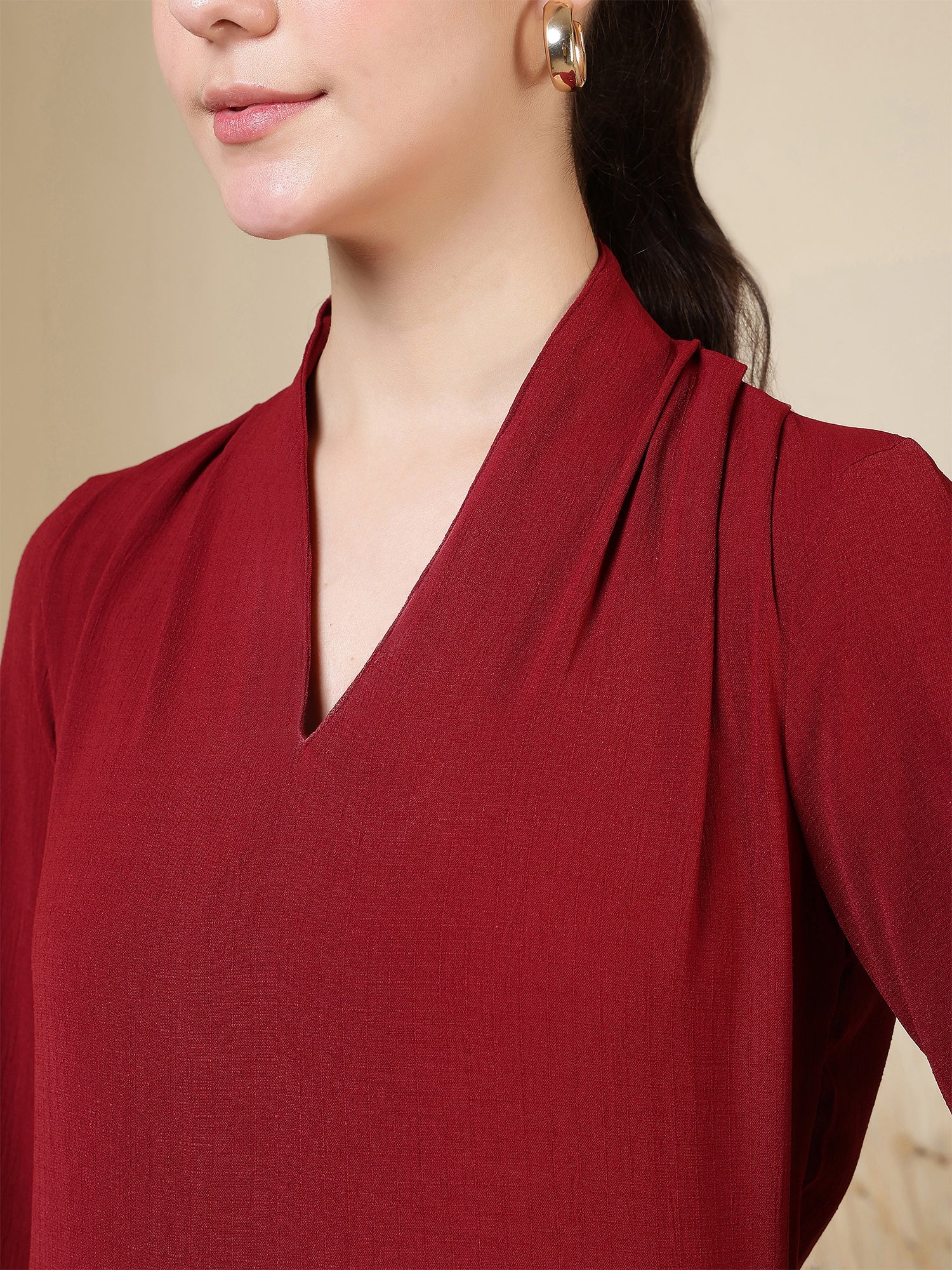 womens v neck long sleeve elegant solid top 1