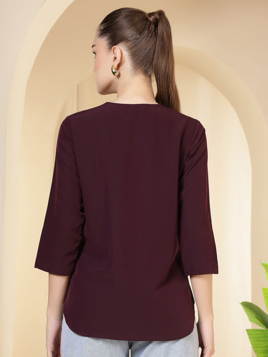women solid keyhole neck with 3 4 sleeves lightweight casual office wear top 1