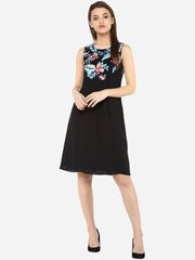 Women's Tropical Print and Black Dress