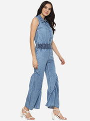 Women's Denim Ruffle Pants Jumpsuit