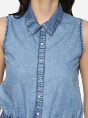 Women's Denim Ruffle Pants Jumpsuit