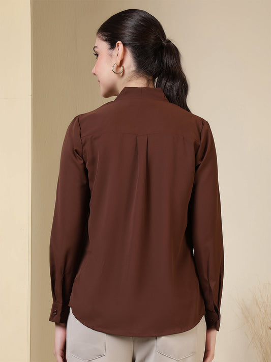 women v neck pleated long sleeve elegant office wear everyday casual top 1