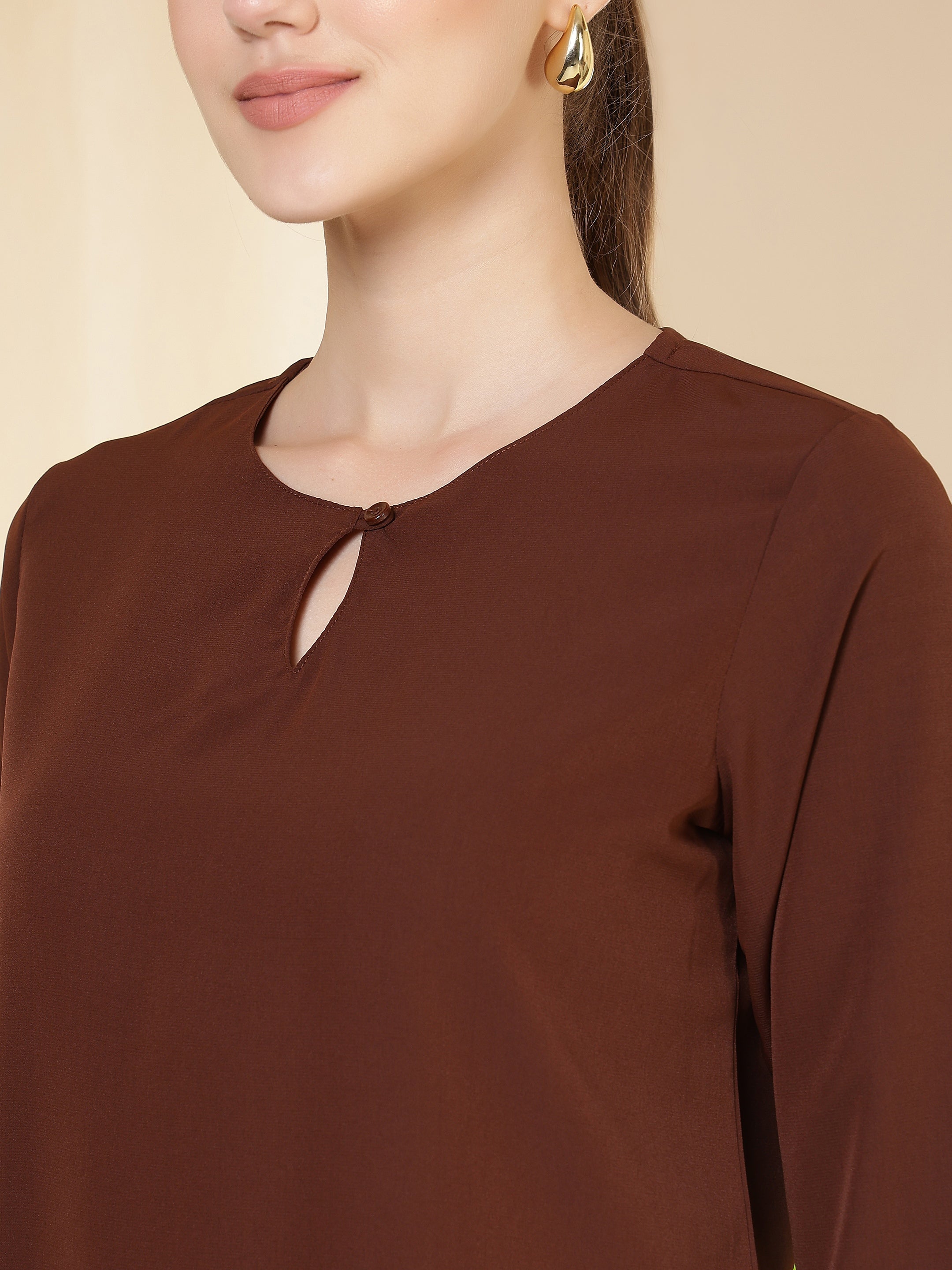 women solid keyhole neck with 3 4 sleeves lightweight casual office wear top 1