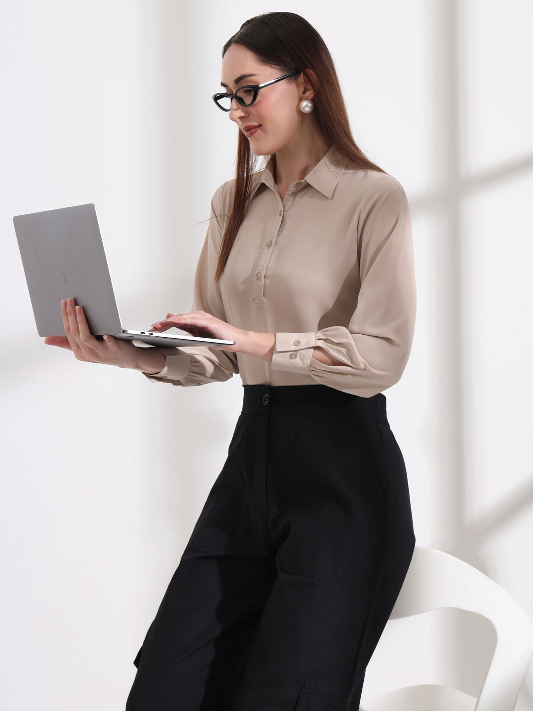 womens opaque regular sleeves shirt style top
