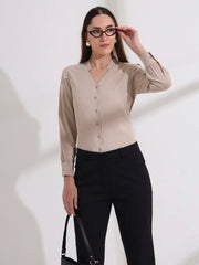 womens stylish mandarin collar solid formal shirt 2