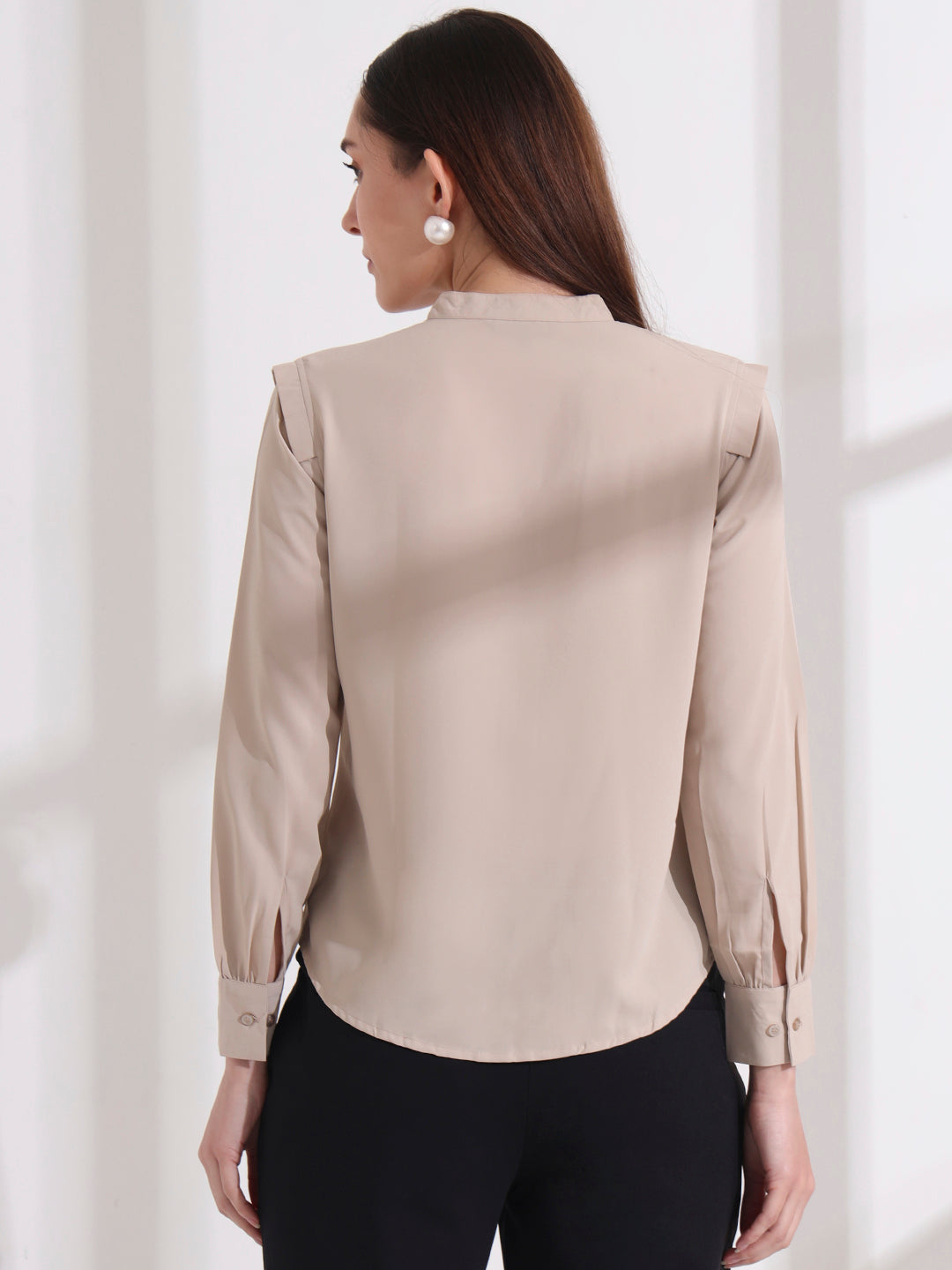 womens stylish mandarin collar solid formal shirt 2