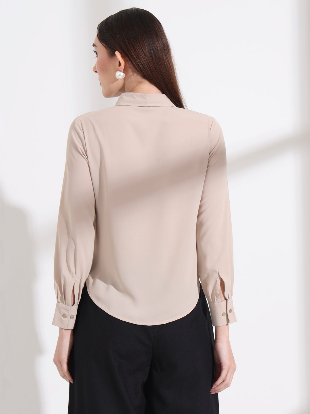womens opaque regular sleeves shirt style top