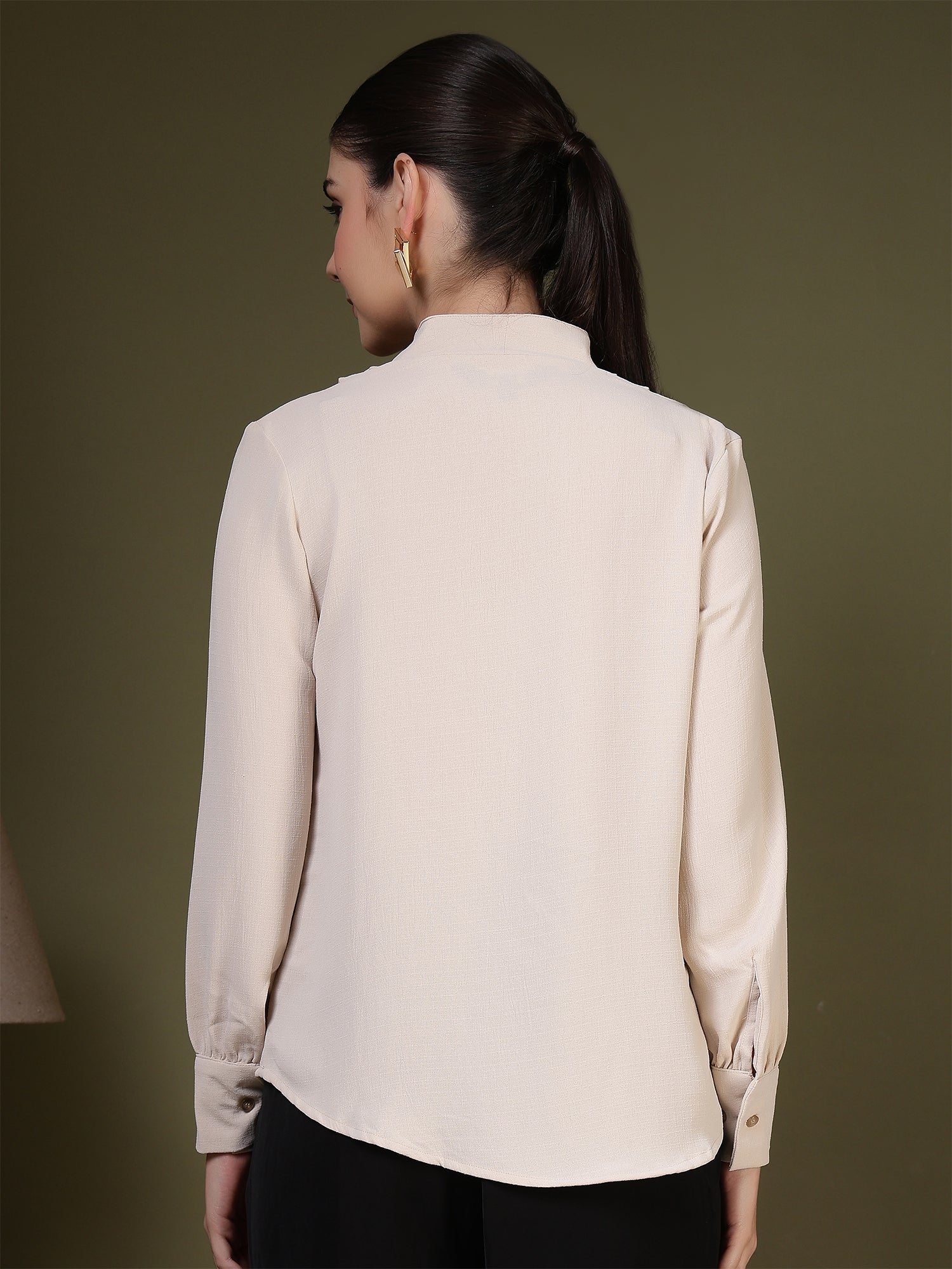 womens v neck long sleeve elegant solid top 1