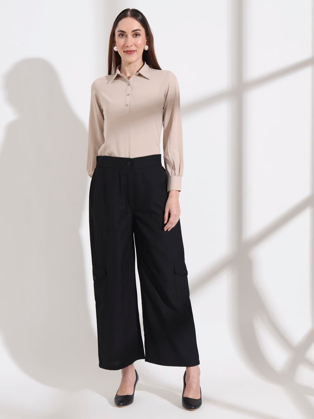womens opaque regular sleeves shirt style top