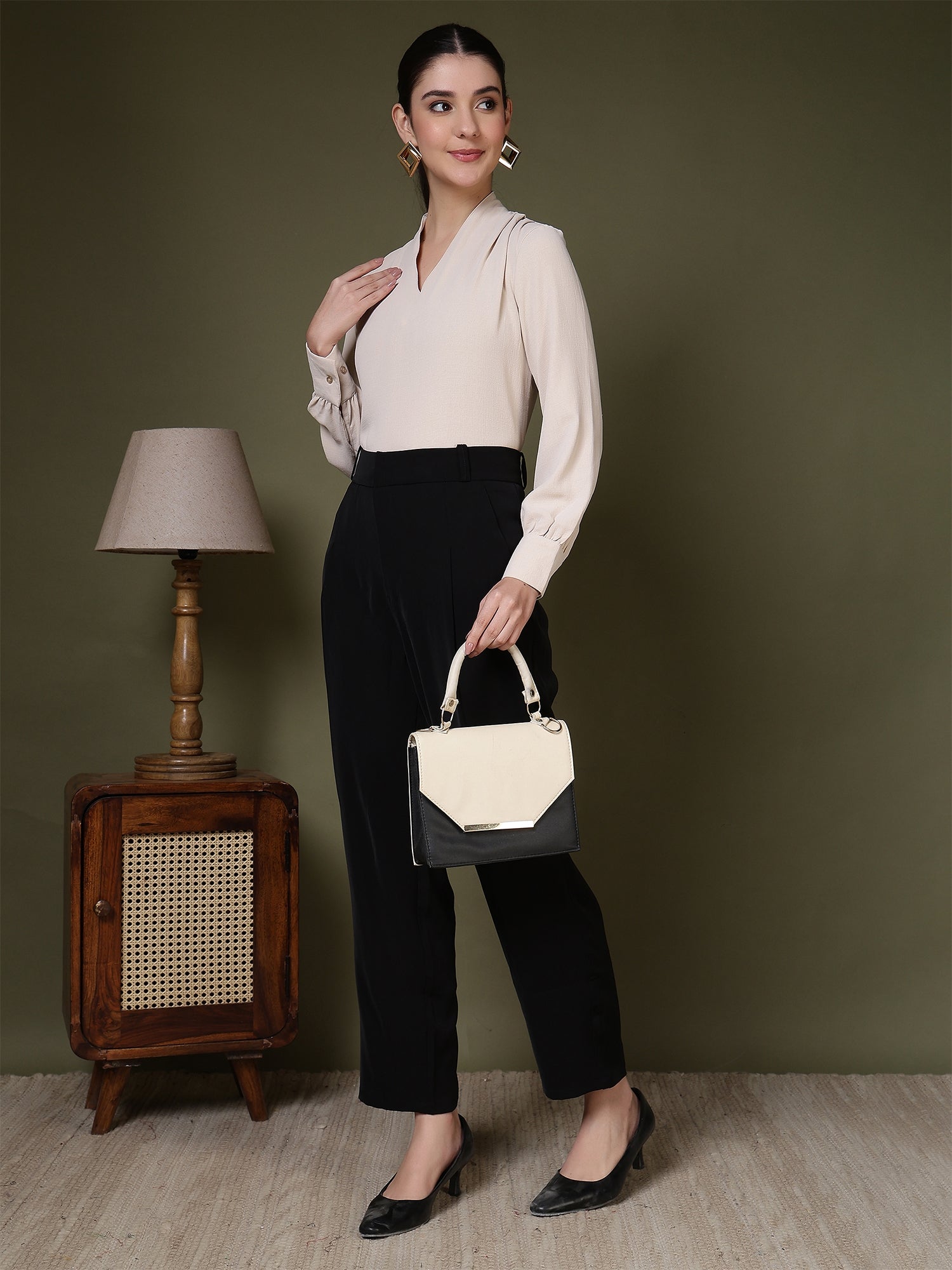 womens v neck long sleeve elegant solid top 1