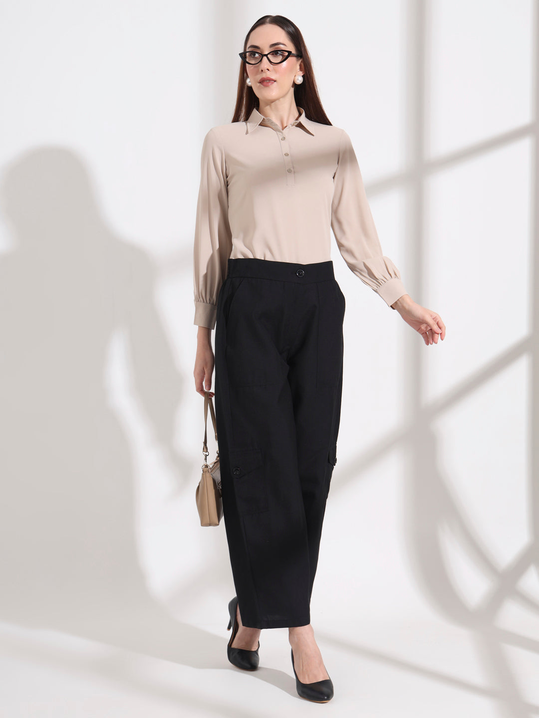 womens opaque regular sleeves shirt style top