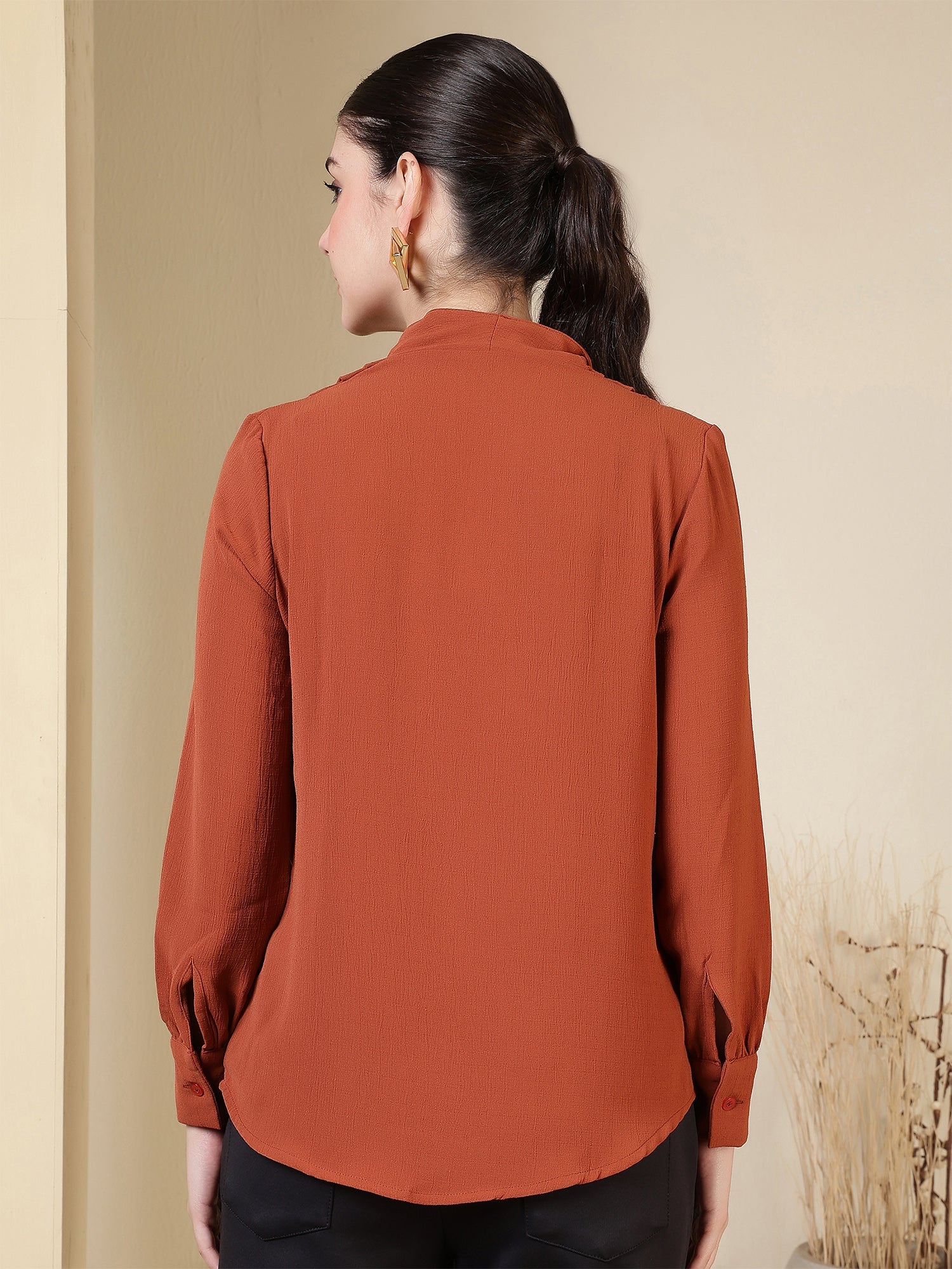 womens v neck long sleeve elegant solid top 1
