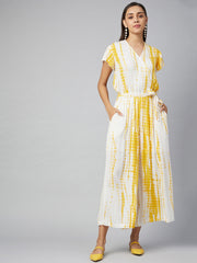 Women's Green Tie & Dye Rayon printed Jumpsuit