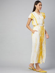 Women's Green Tie & Dye Rayon printed Jumpsuit