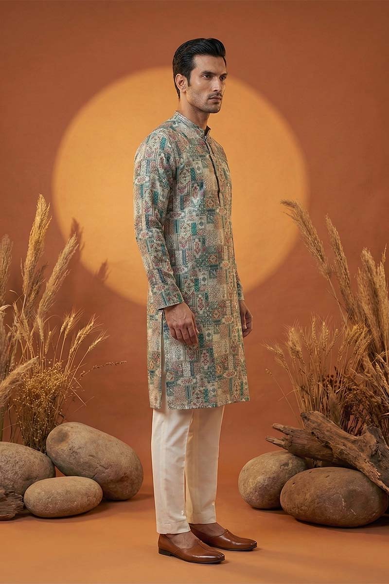 Multi Silk Blend Printed Straight Kurta MKU1973