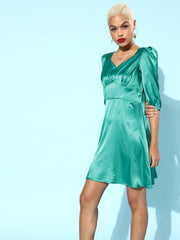 athena green waisted satin dress